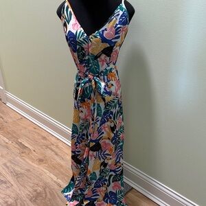 SHEIN Tropical Leaf & Toucan Teal, Pink, and Yellow Jumpsuit, Size XL